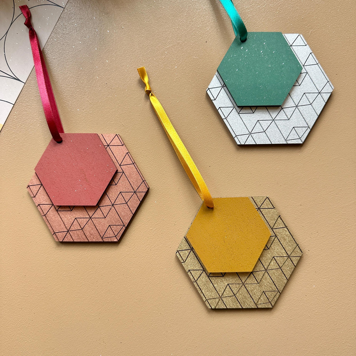 Geometric Wooden Christmas Ornaments