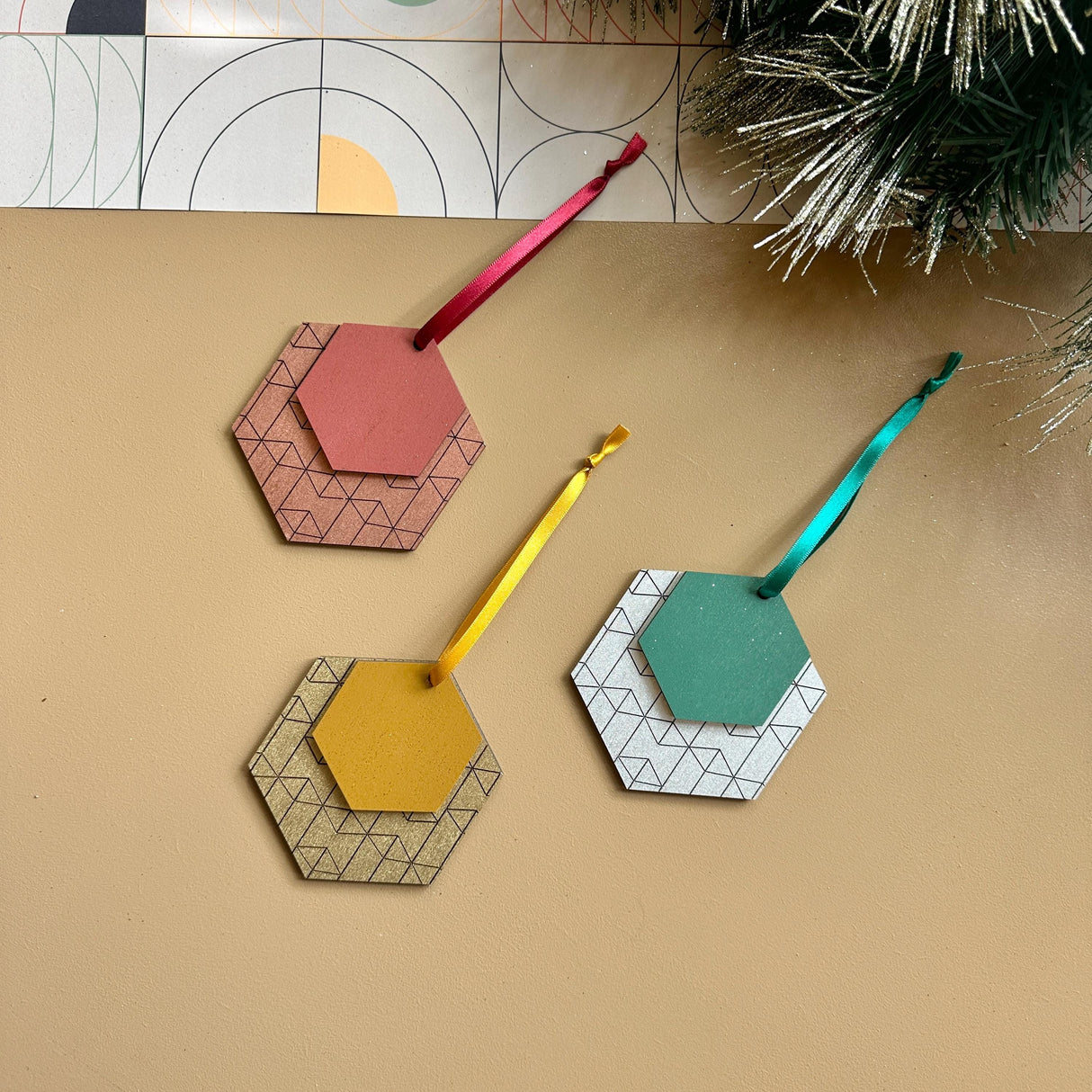 Geometric Wooden Christmas Ornaments