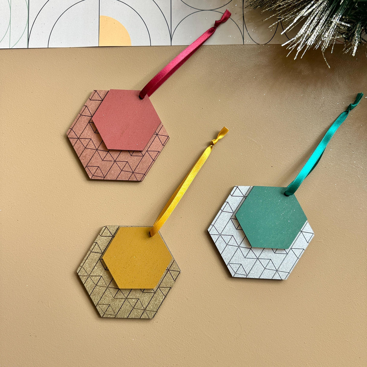 Geometric Wooden Christmas Ornaments