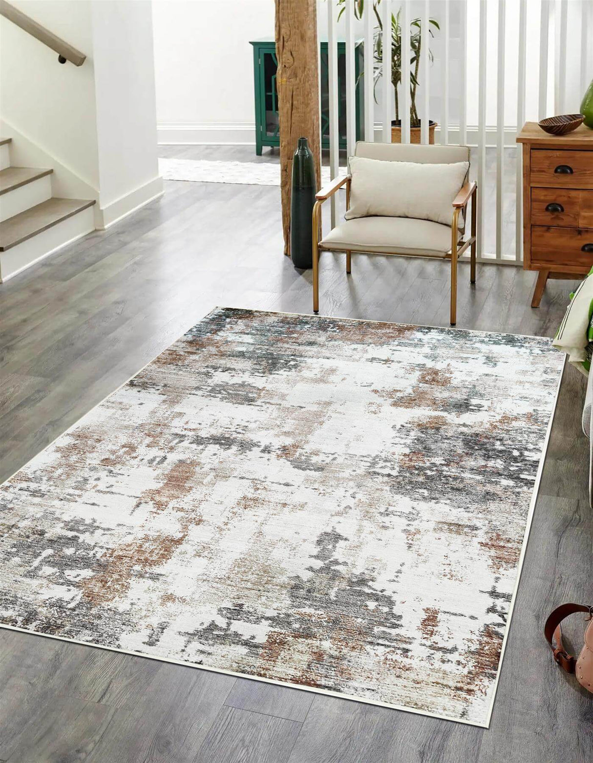 Tokyo Abstract Rust Indoor Floor Rug | The Rugs