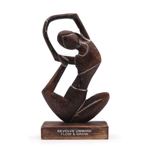 HatiNest Wooden Yoga Lady Revolved Pose Antique Finish