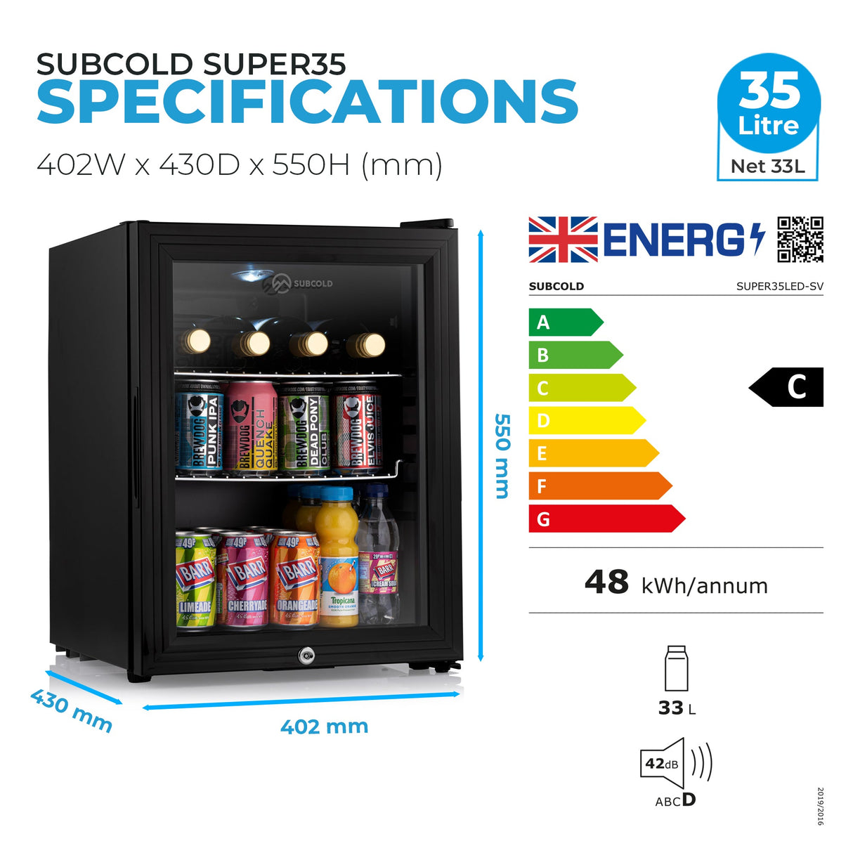 Subcold Super35 LED Beer Fridge | 33L