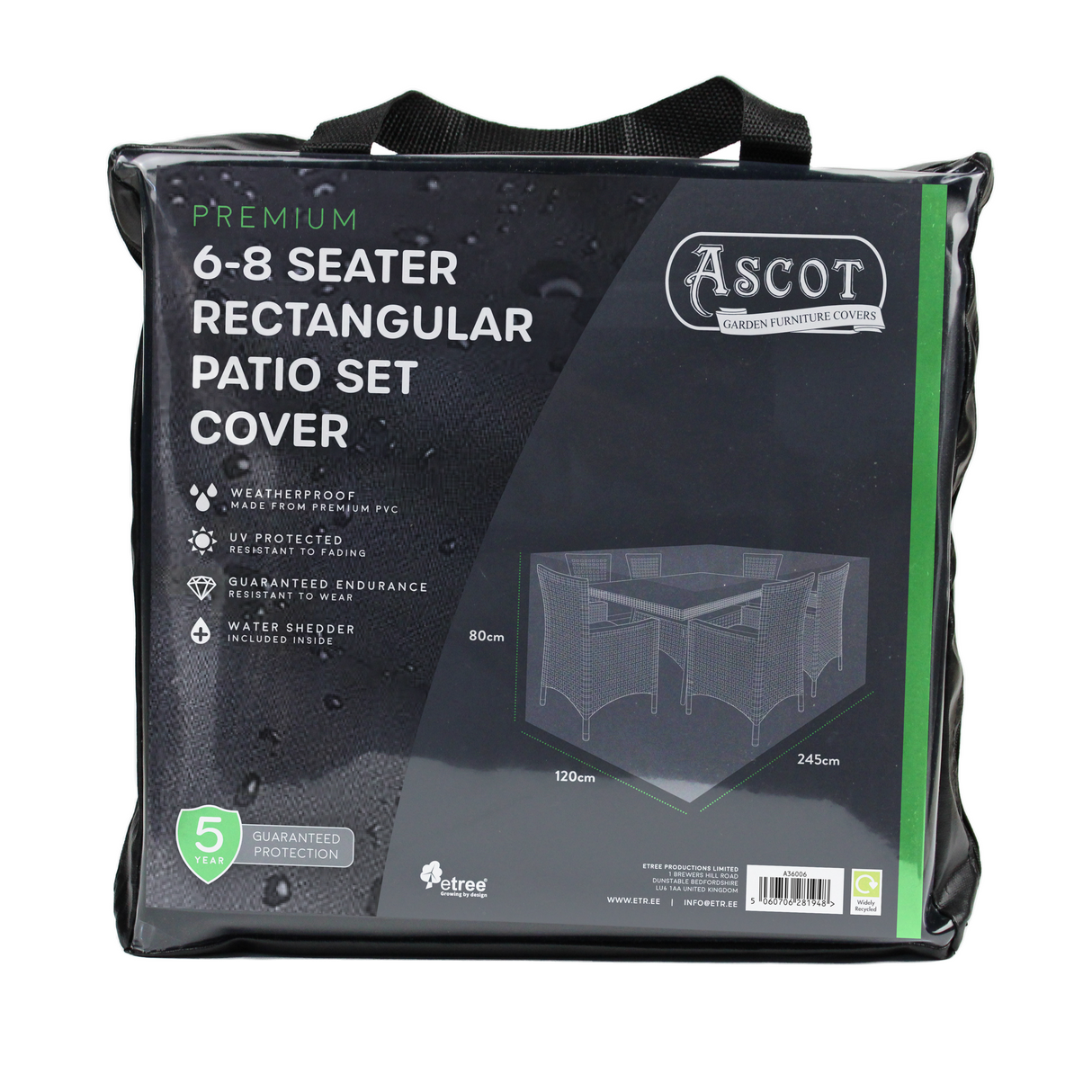 Etree Premium Large 6-8 seater Rectangular Patio Set Cover - 245 X 120 X 80 (H) cm