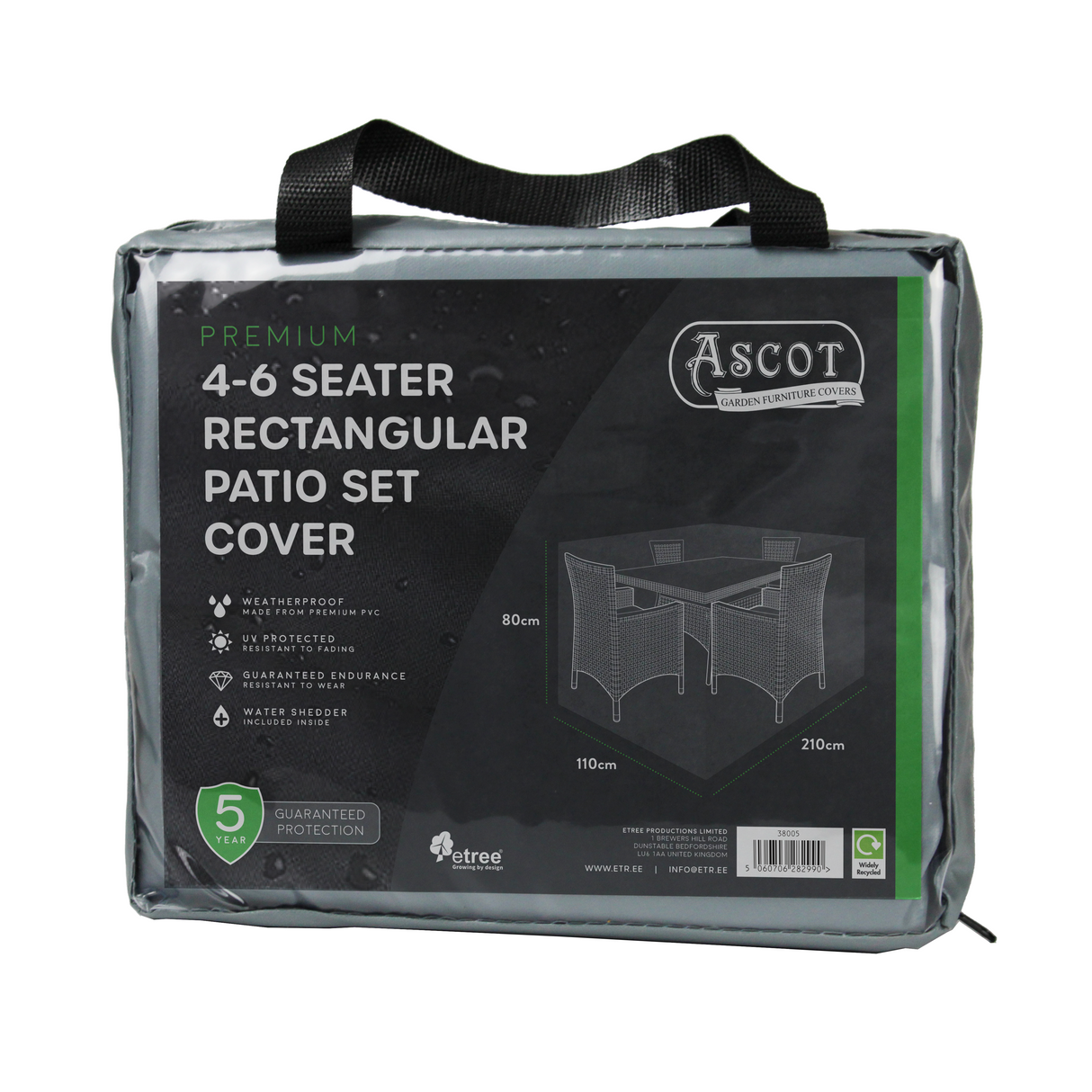 Etree Premium Medium 4-6 seater Rectangular Patio Set Cover - 210 X 110 X 80 (H) cm