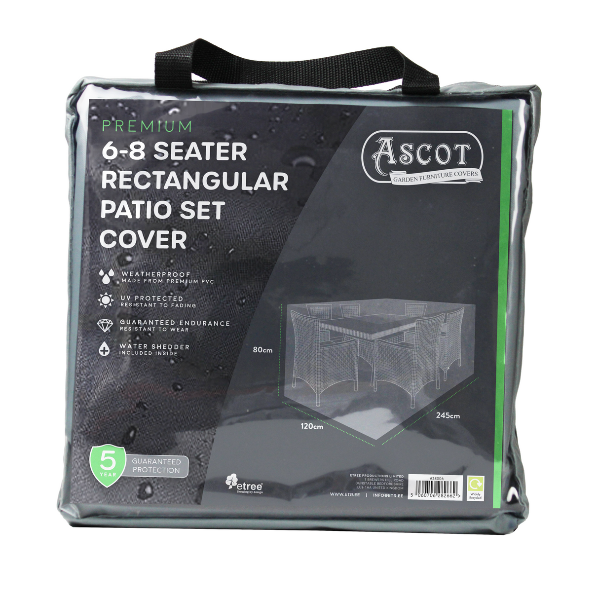 Etree Premium Large 6-8 seater Rectangular Patio Set Cover - 245 X 120 X 80 (H) cm