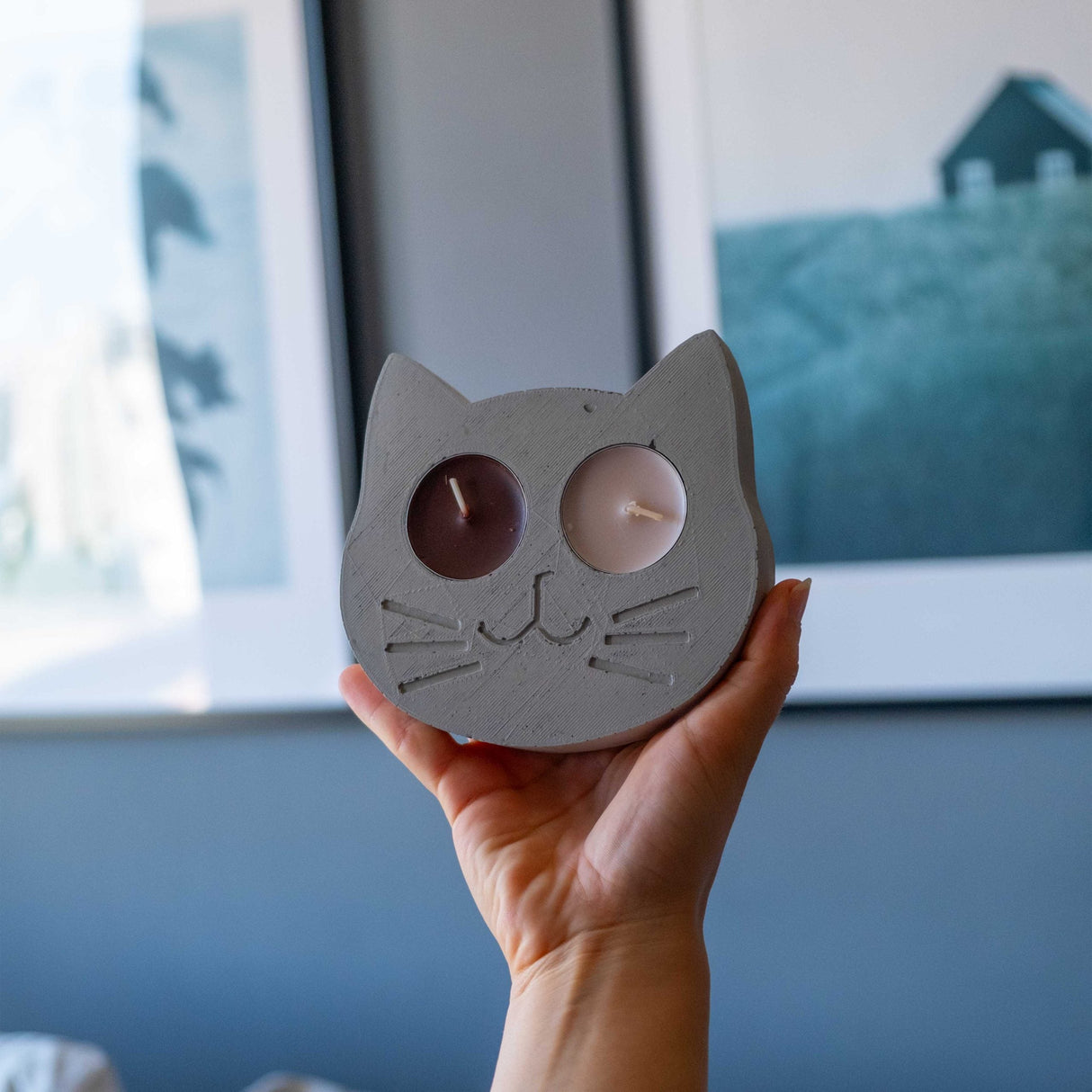 Gloria Home Concrete Cat Face Tealight Holder