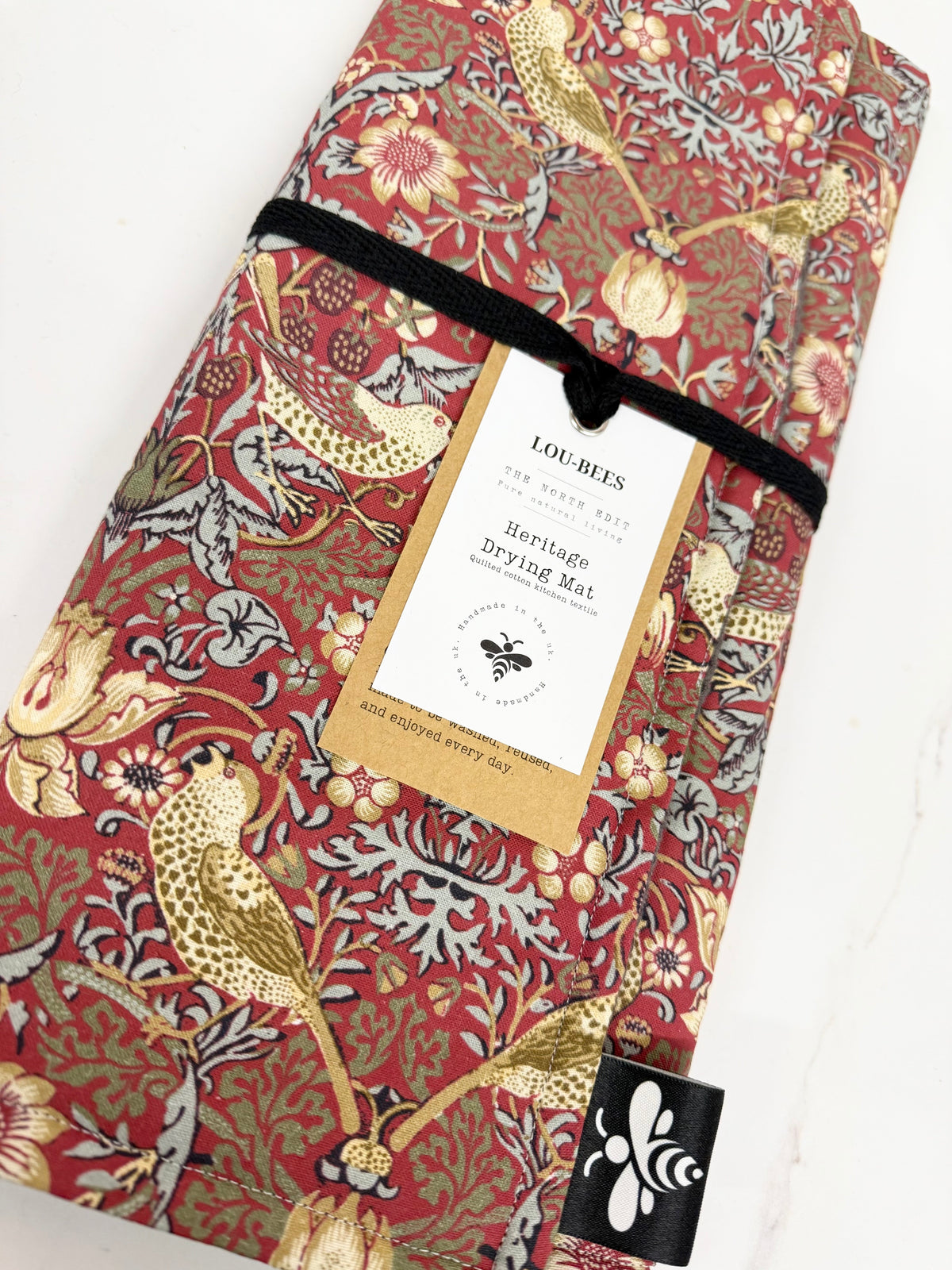 Lou-bees Strawberry Thief Red Drying Mat
