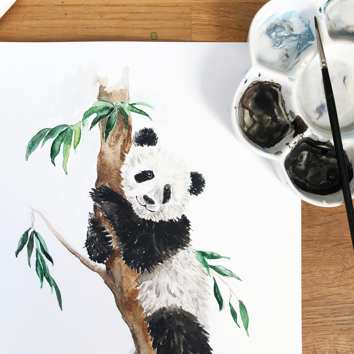 Panda Bear Hand Painted Greetings Card | Katie Hipwell Design