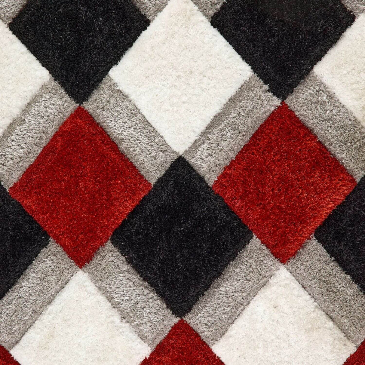 3D Red Geometric Shaggy Rug by The Rugs