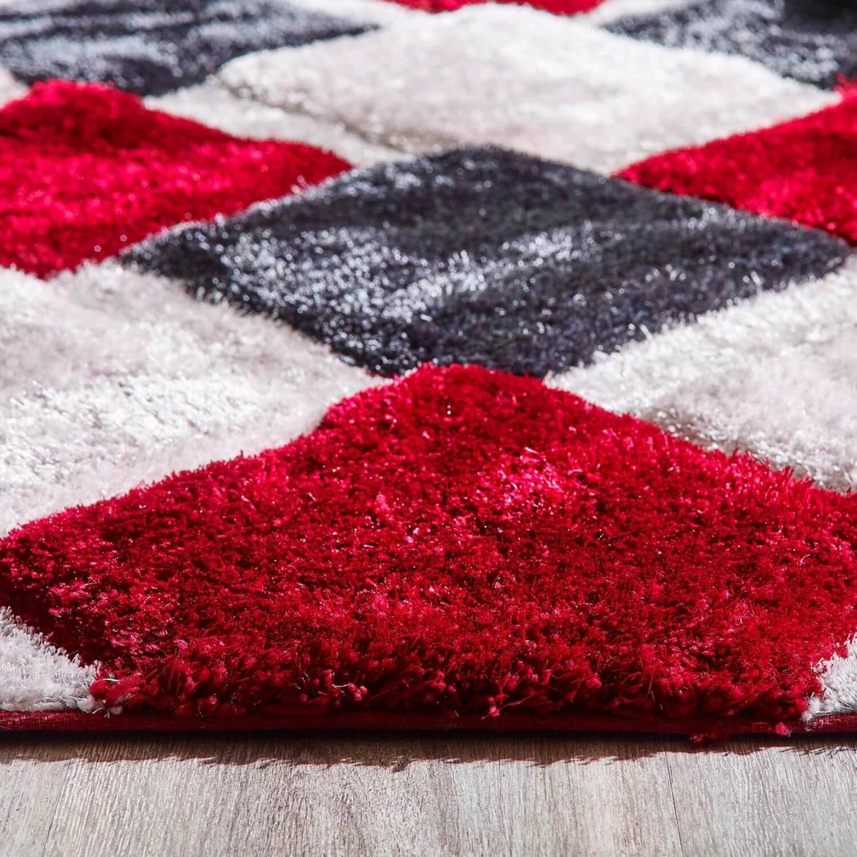 3D Red Geometric Shaggy Rug by The Rugs
