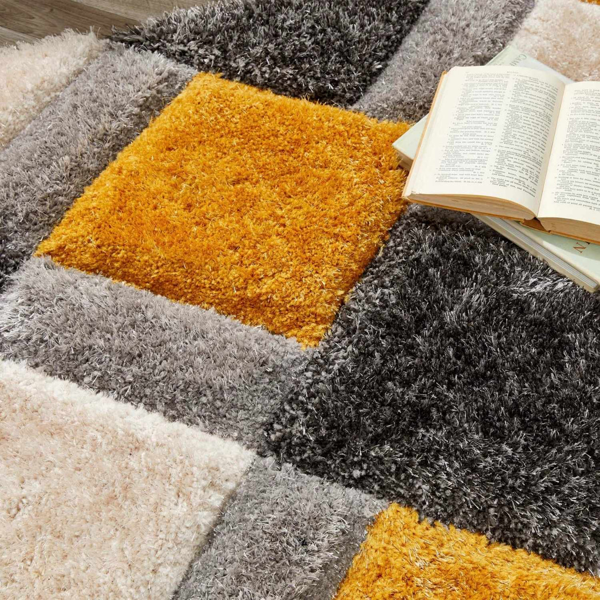 3D Ochre Geometric Shaggy Rug | The Rugs