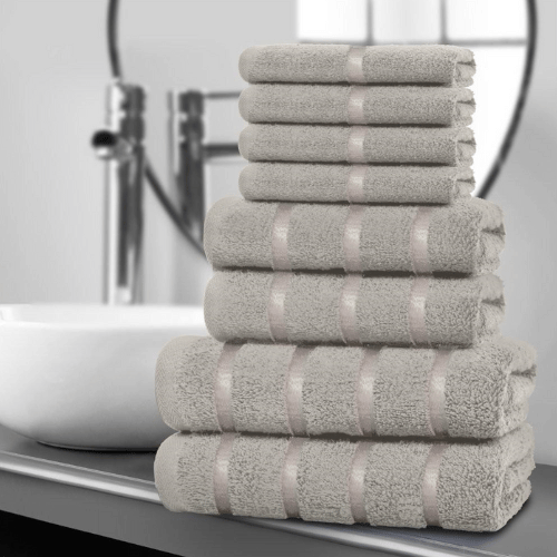 Blush & Bale 8 Piece Boston Towel Bale Set Silver - 100% plush cotton