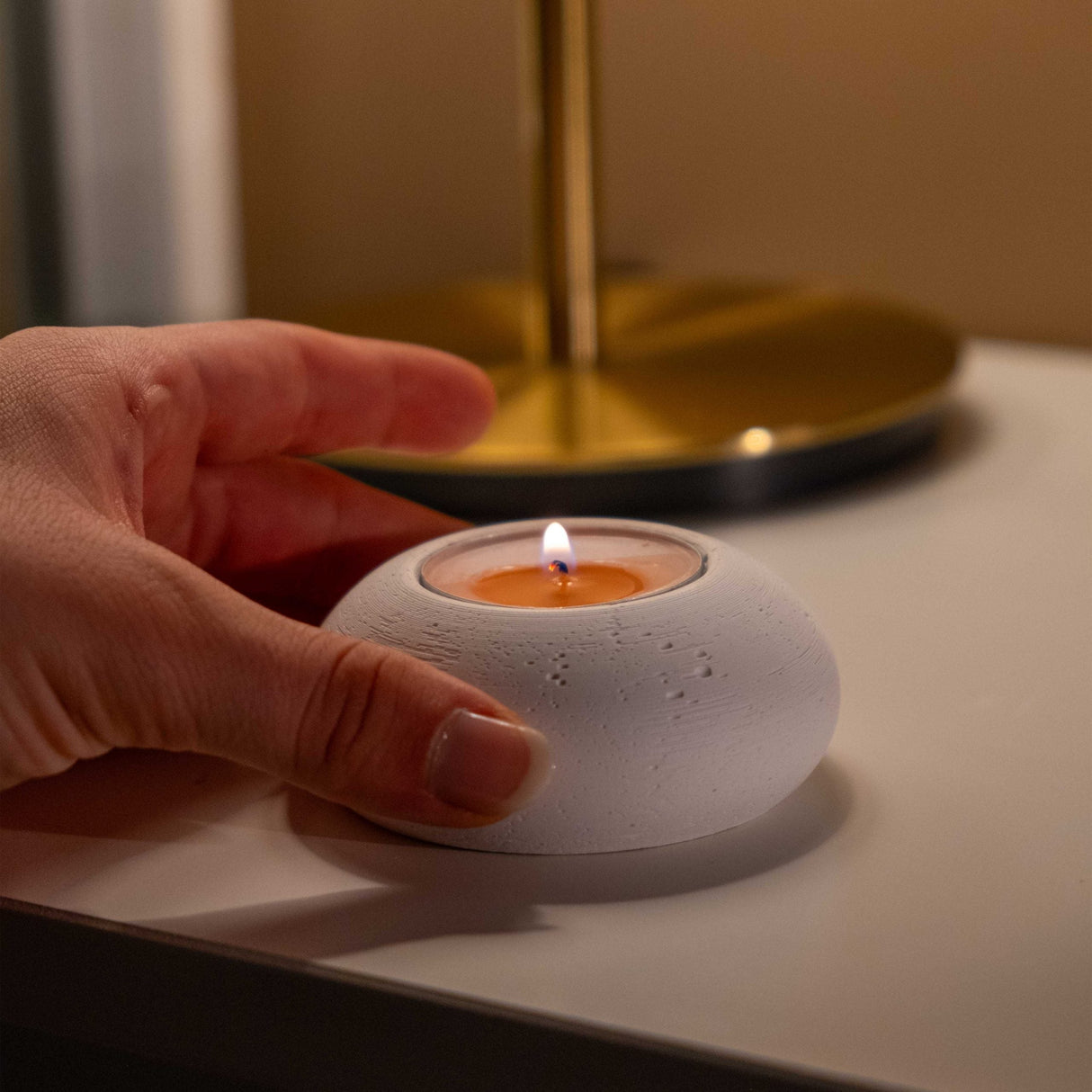 Gloria Home White Concrete Tealight Holder