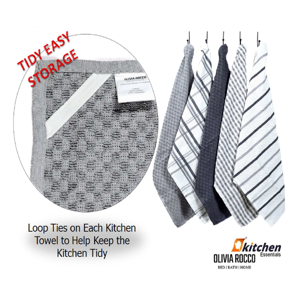 5 Pack Super Absorbent Check Quick Drying Cotton Terry Kitchen Tea Towels by OLIVIA ROCCO