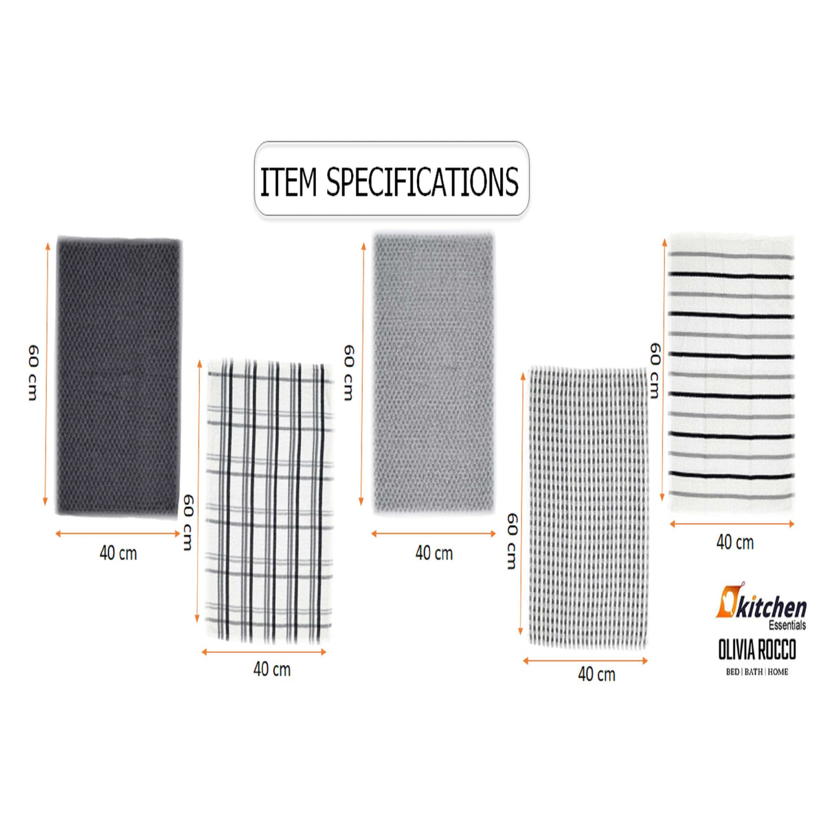 5 Pack Super Absorbent Check Quick Drying Cotton Terry Kitchen Tea Towels by OLIVIA ROCCO