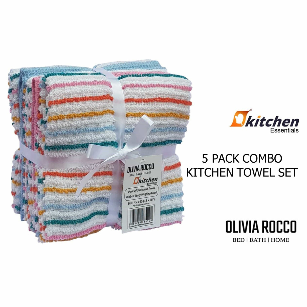 5 Pack Super Absorbent Cotton Kitchen Tea Towels by OLIVIA ROCCO - 45cm x 65cm