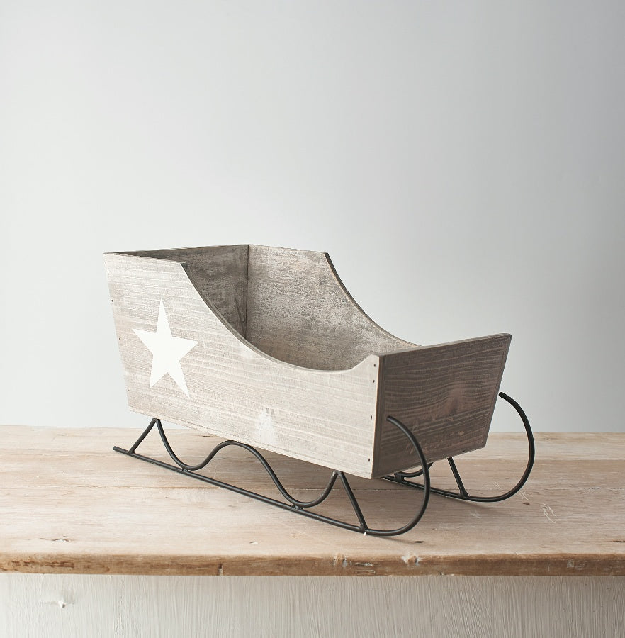 Blush & Bale Grey Wooden Sleigh - 22.5cm x 45cm x 21cm