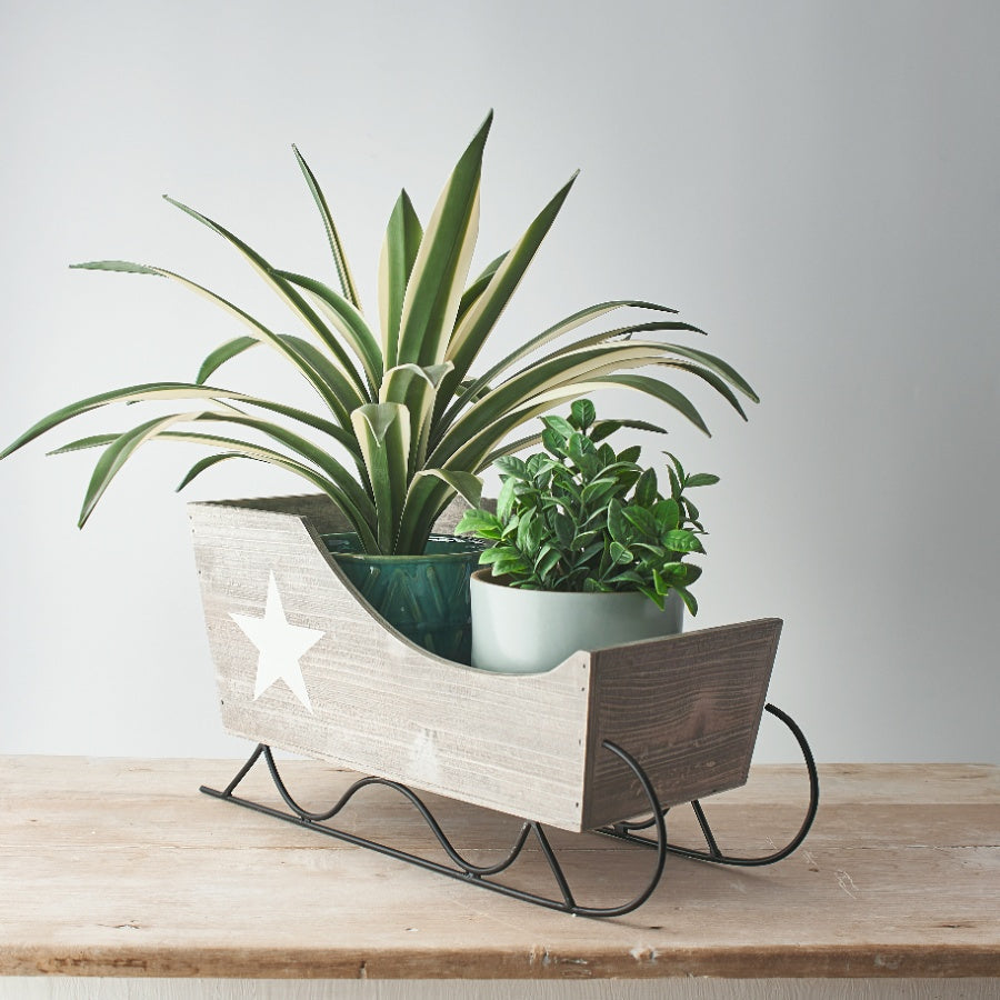 Blush & Bale Grey Wooden Sleigh - 22.5cm x 45cm x 21cm
