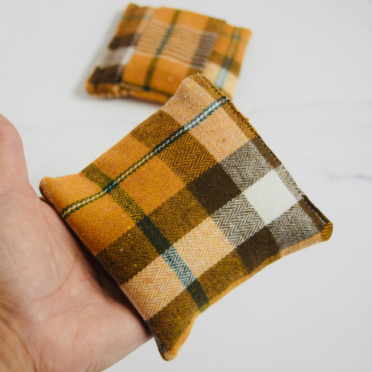 Lou-bees Soft Burnt Orange Highland Tartan Hand Warmers