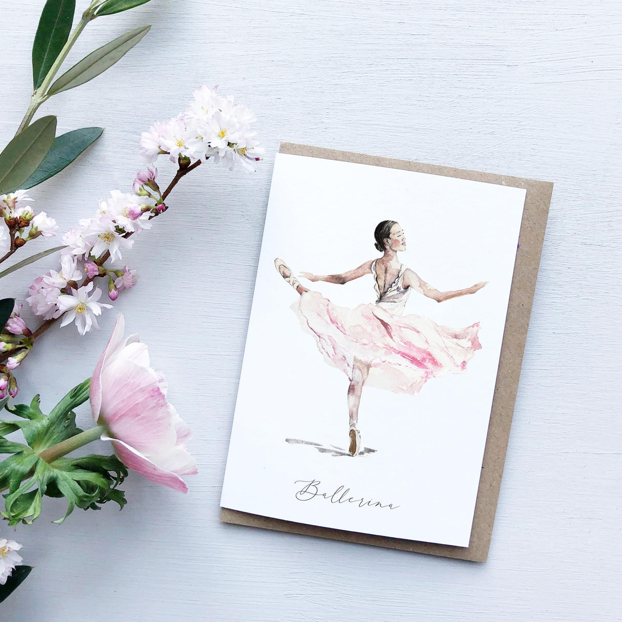 Watercolour Ballerina Greeting Card | Katie Hipwell Design