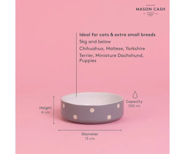 Mason Cash Polka Dot Pet Bowl, Grey, 13cm