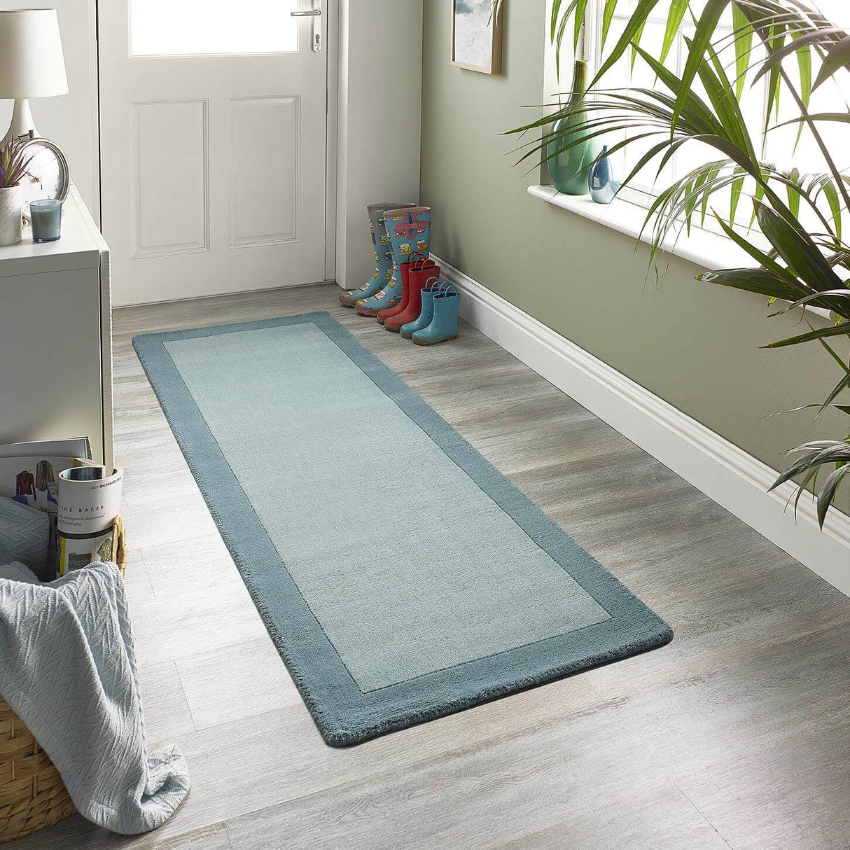 Bordered Duck Egg Blue Rug - 100% Pure Wool