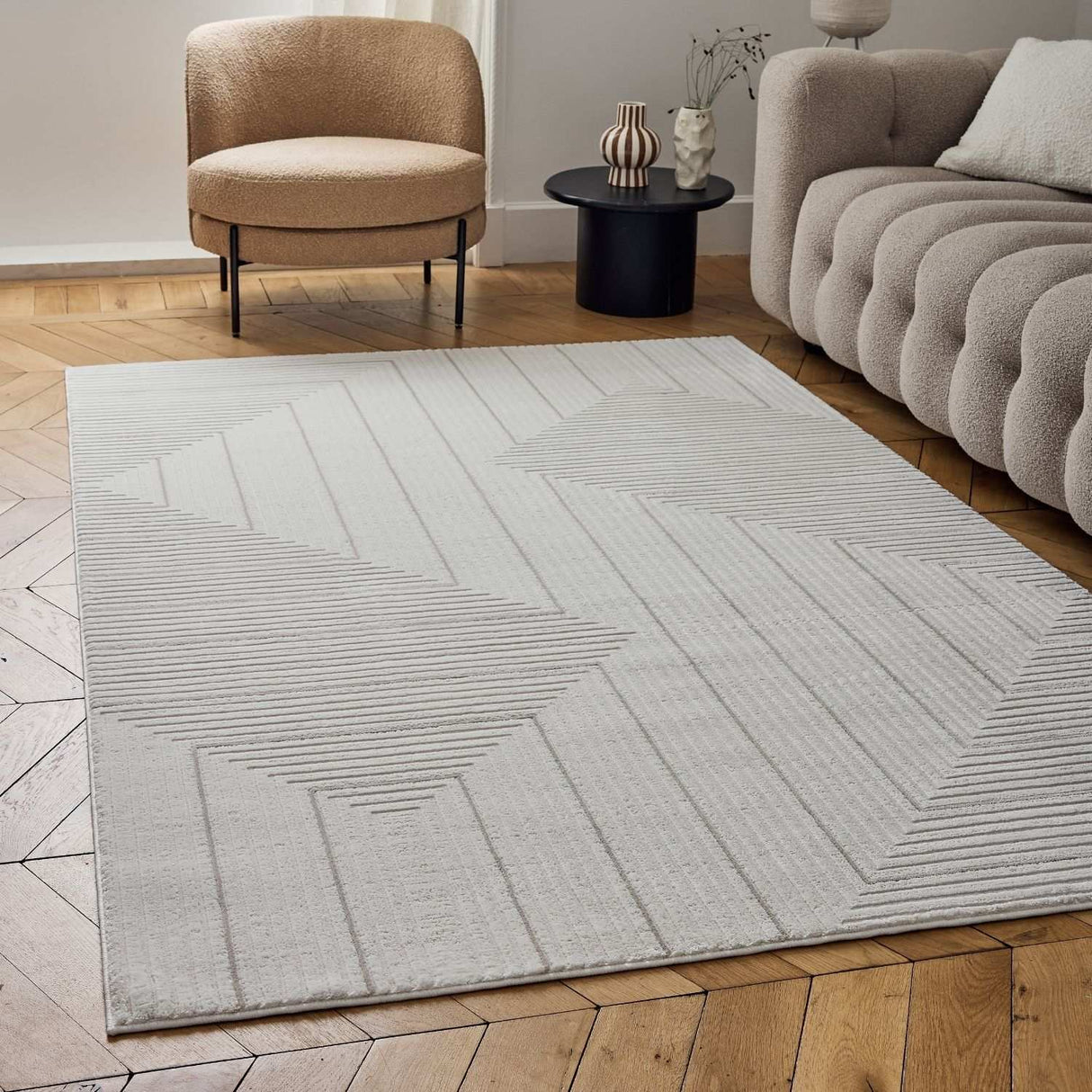 Carmel Cream-Beige Geometric Rug 6040 | The Rugs