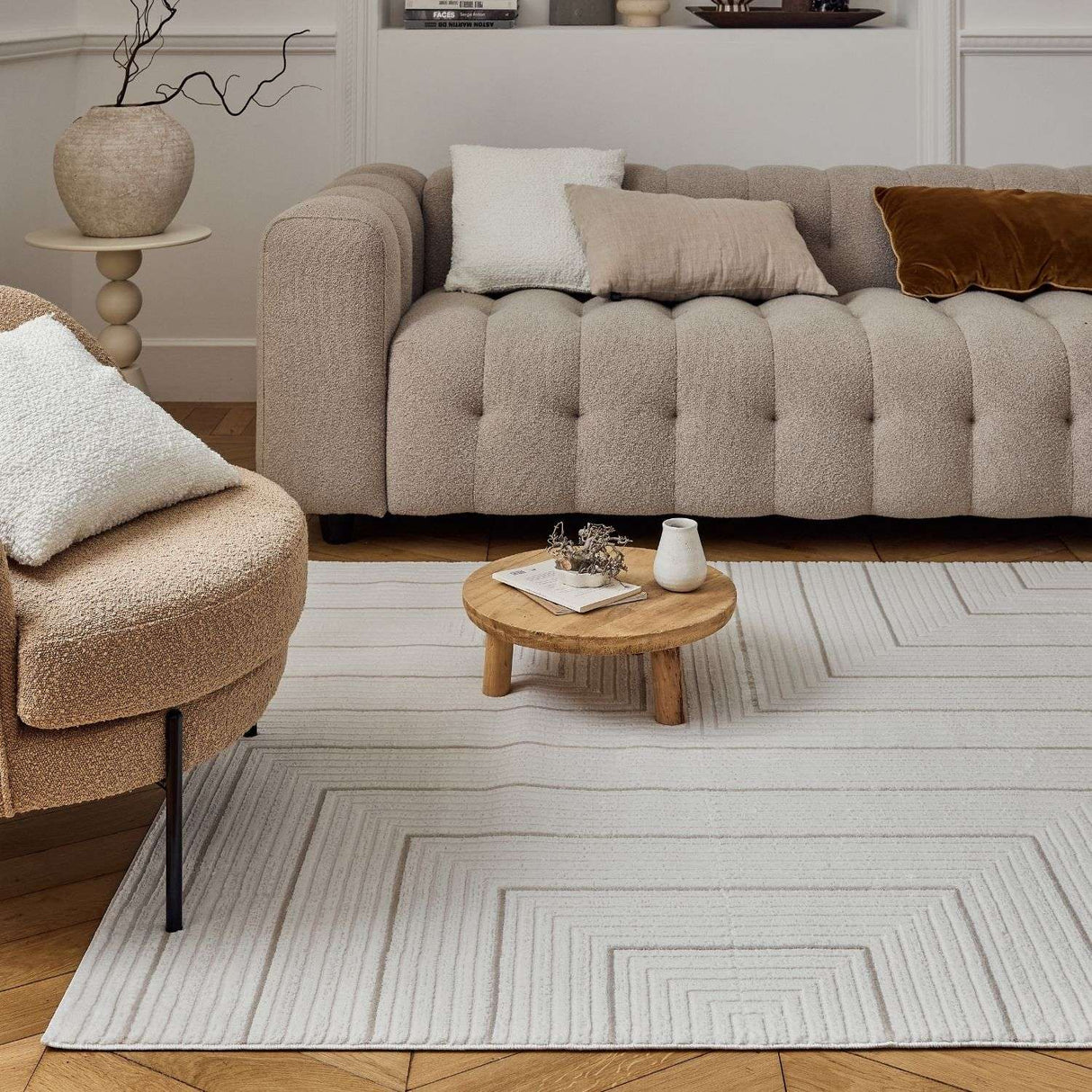 Carmel Cream-Beige Geometric Rug 6040 | The Rugs