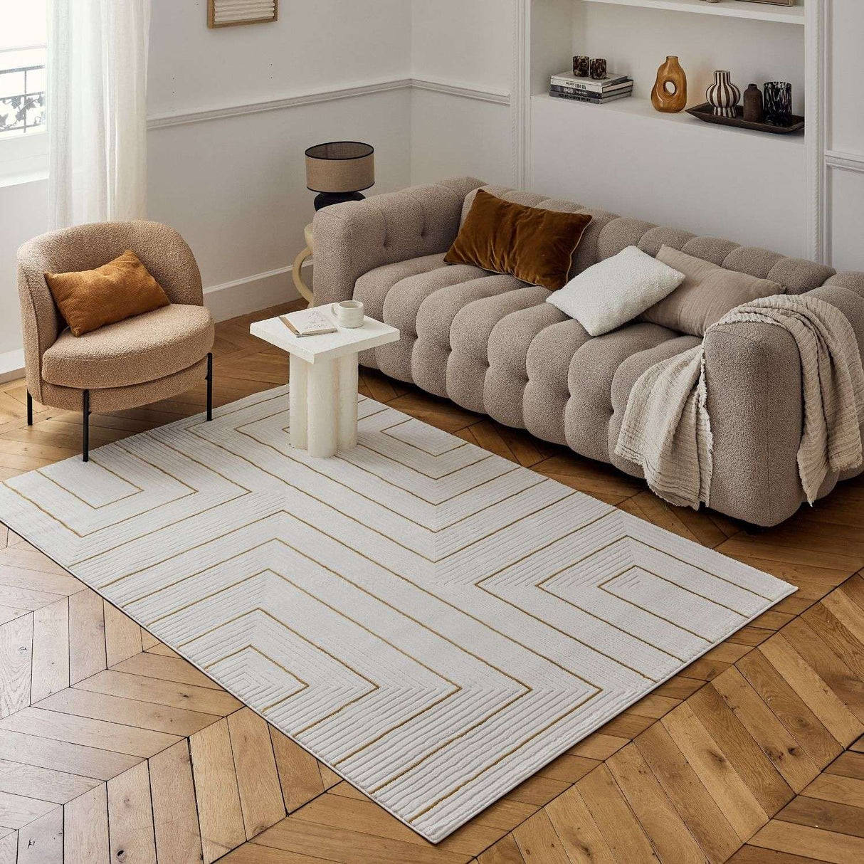 Carmel Cream-Gold Geometric Rug 6040 | The Rugs