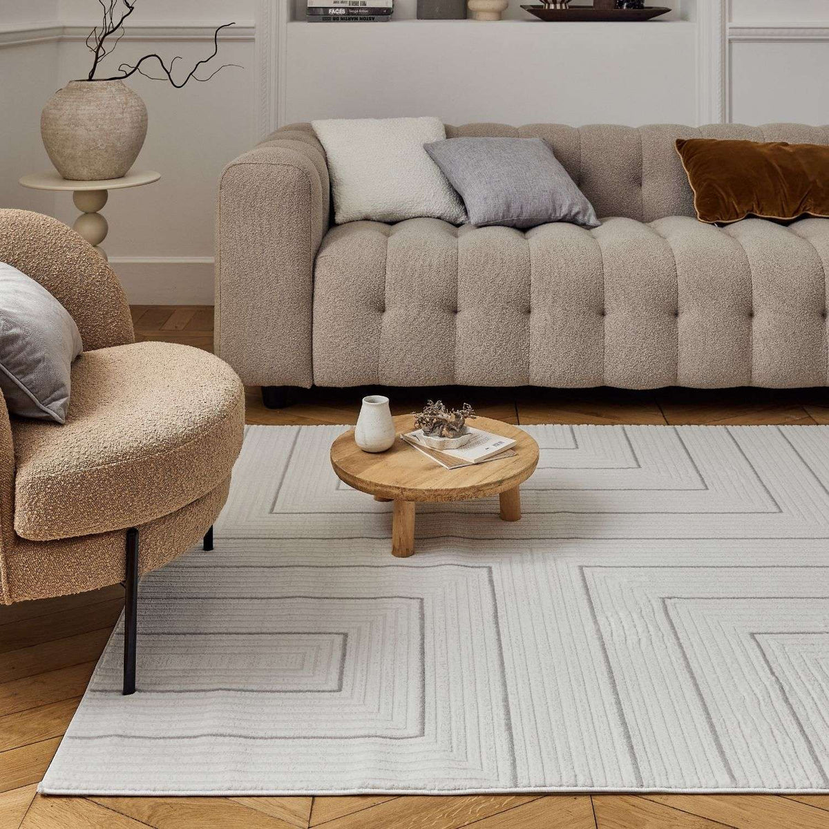 The Rugs Carmel Cream‑Grey Geometric Rug 6040