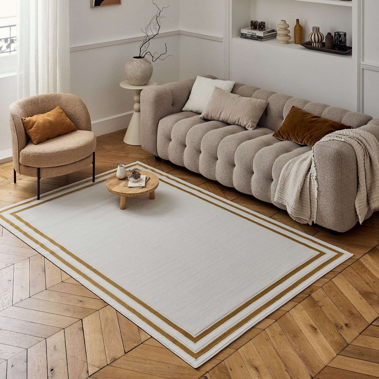 Carmel Cream-Gold Bordered Rug 6060 by The Rugs
