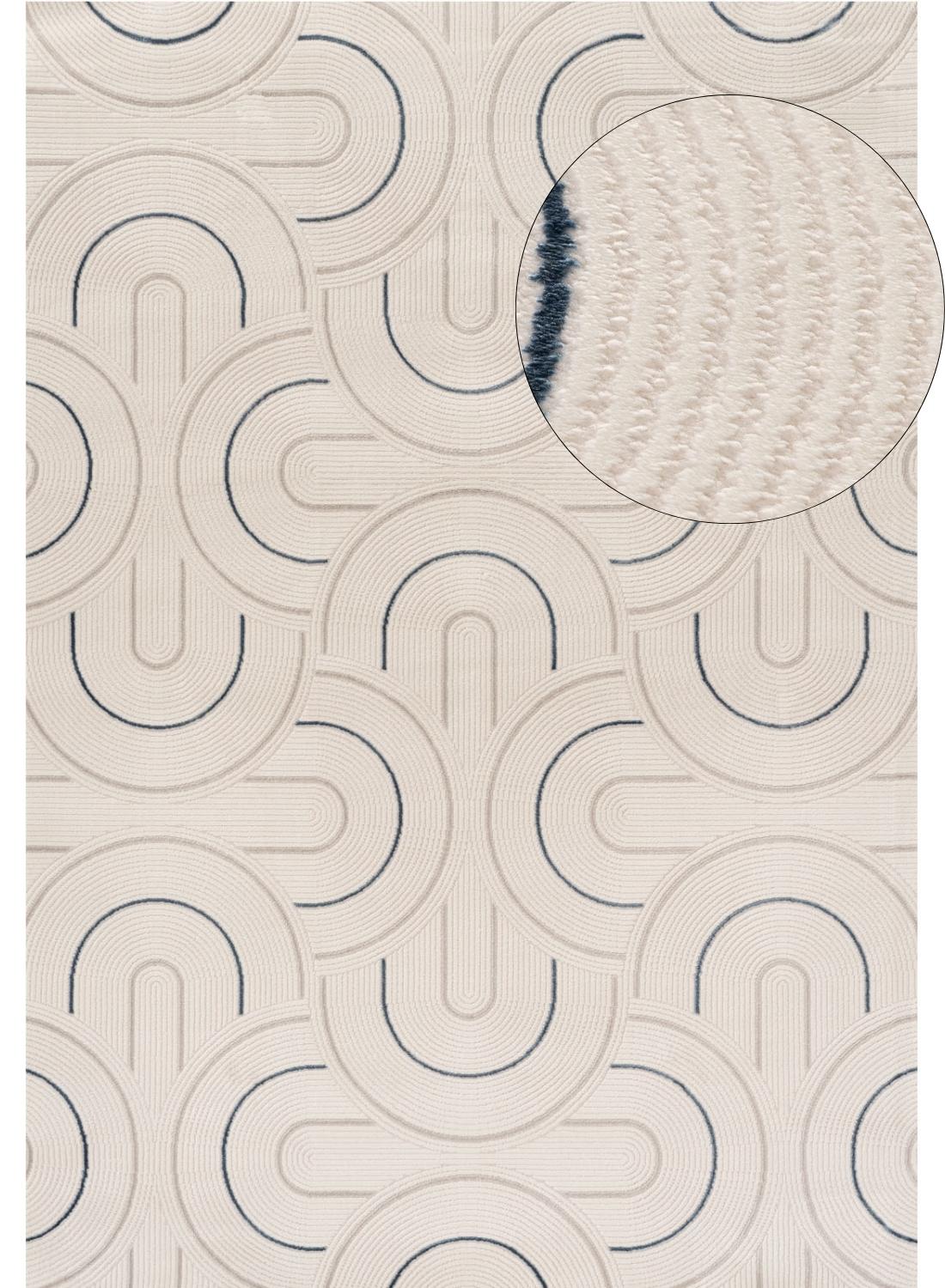 Carmel Cream‑Blue Geometric Indoor Floor Rug 6070 | The Rugs