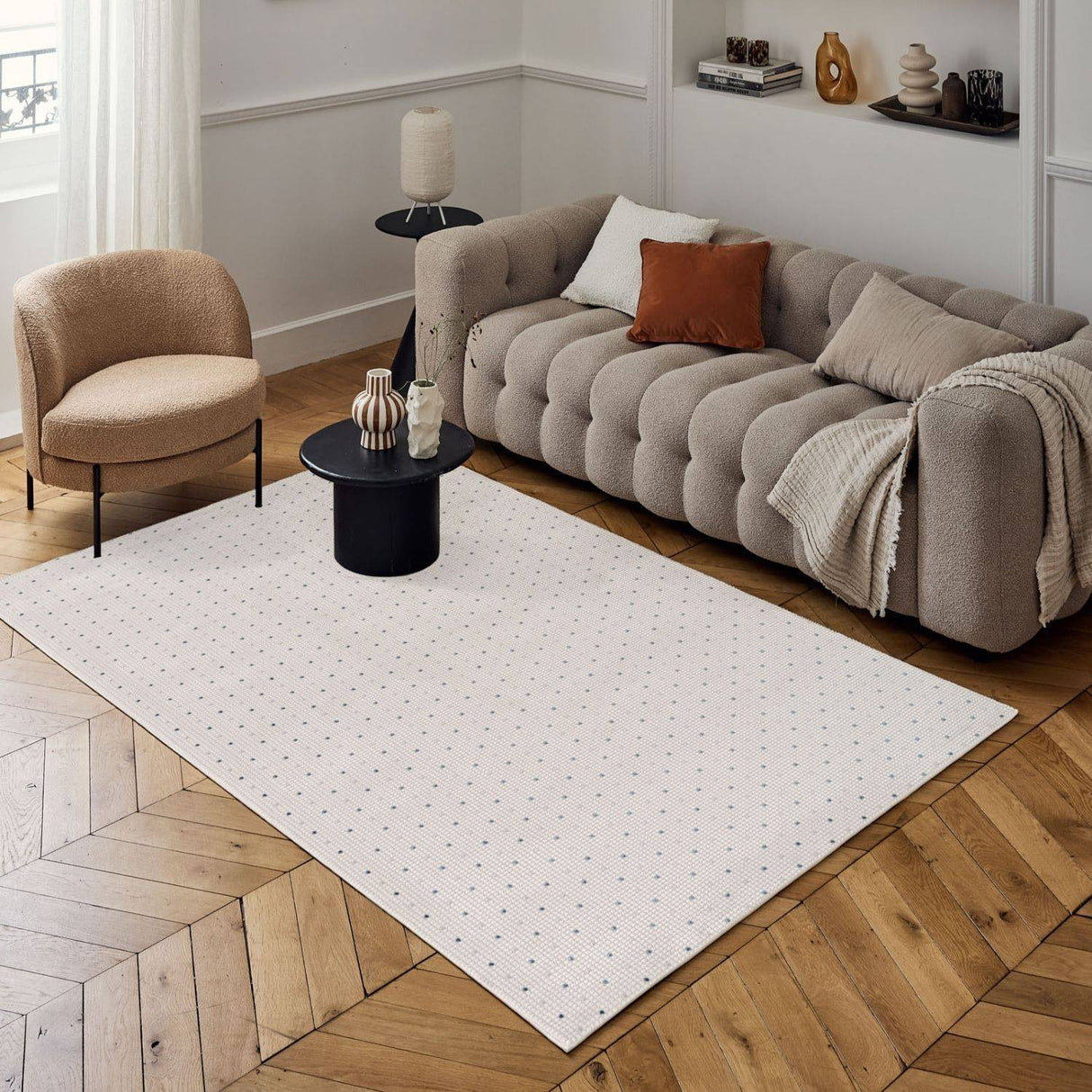 Carmel Cream‑Blue Dots Soft Indoor Floor Rug