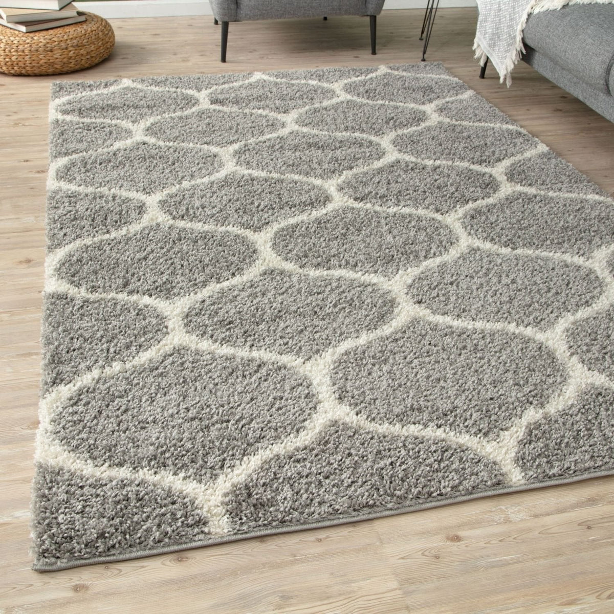 Moroccan Grey Shaggy Rug 610 by The Rugs