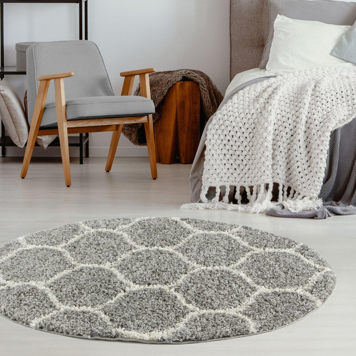 Moroccan Grey Shaggy Rug 610 by The Rugs
