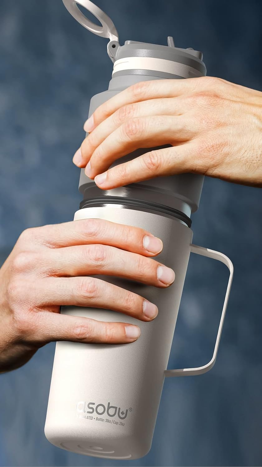 Asobu Twin Pack Bottle (900ml) with Mug (600ml), White