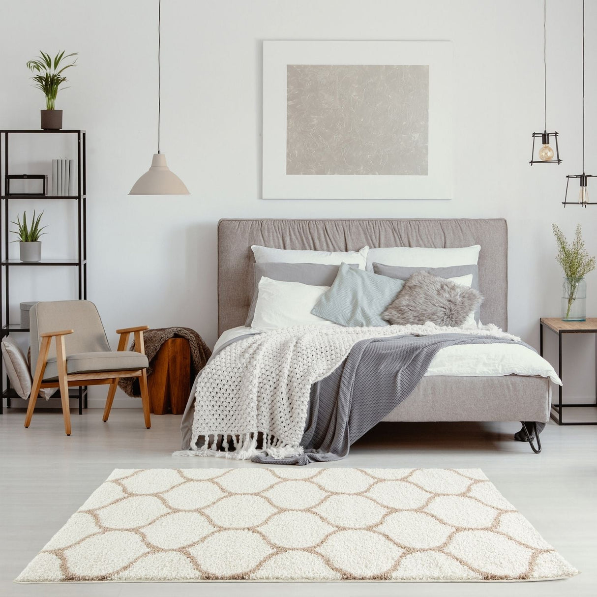 Moroccan Ivory Shaggy Rug 630 by The Rugs