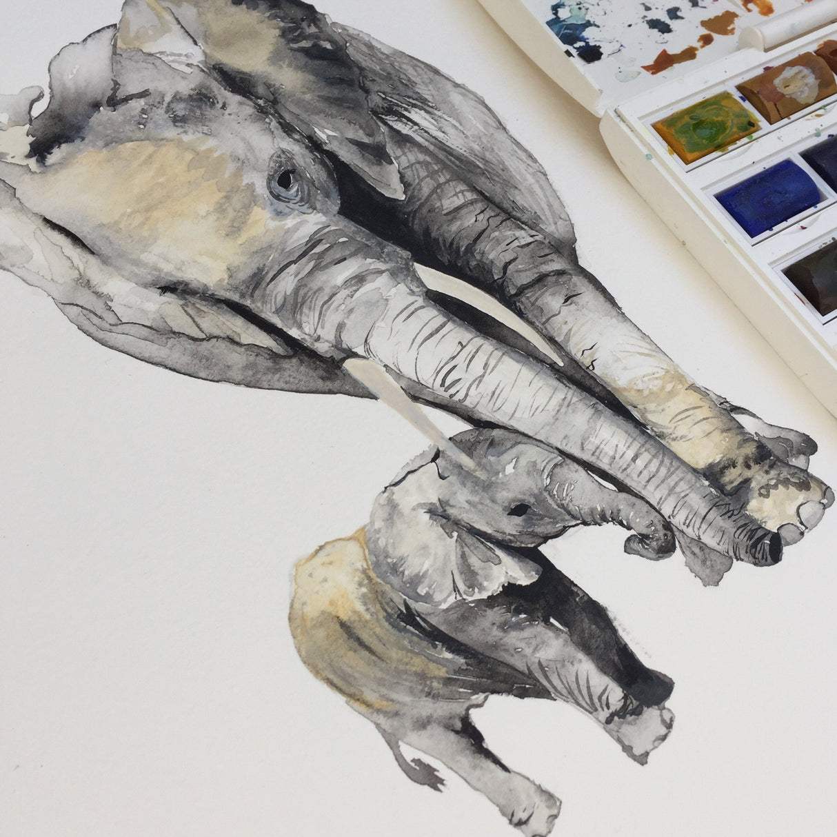Elephants Hand Painted Greetings Card | Katie Hipwell Design