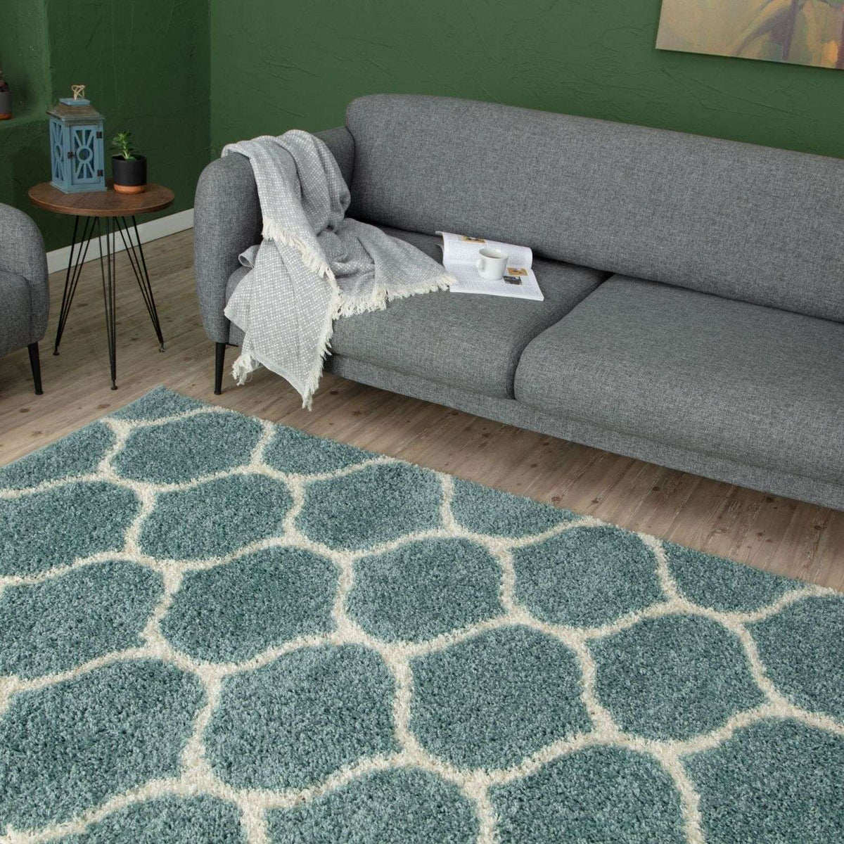 The Rugs Moroccan Duck Egg Blue Shaggy Rug 650