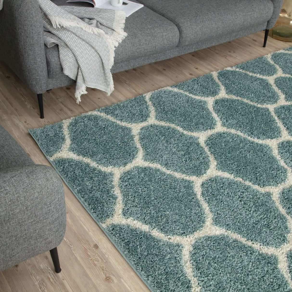 The Rugs Moroccan Duck Egg Blue Shaggy Rug 650