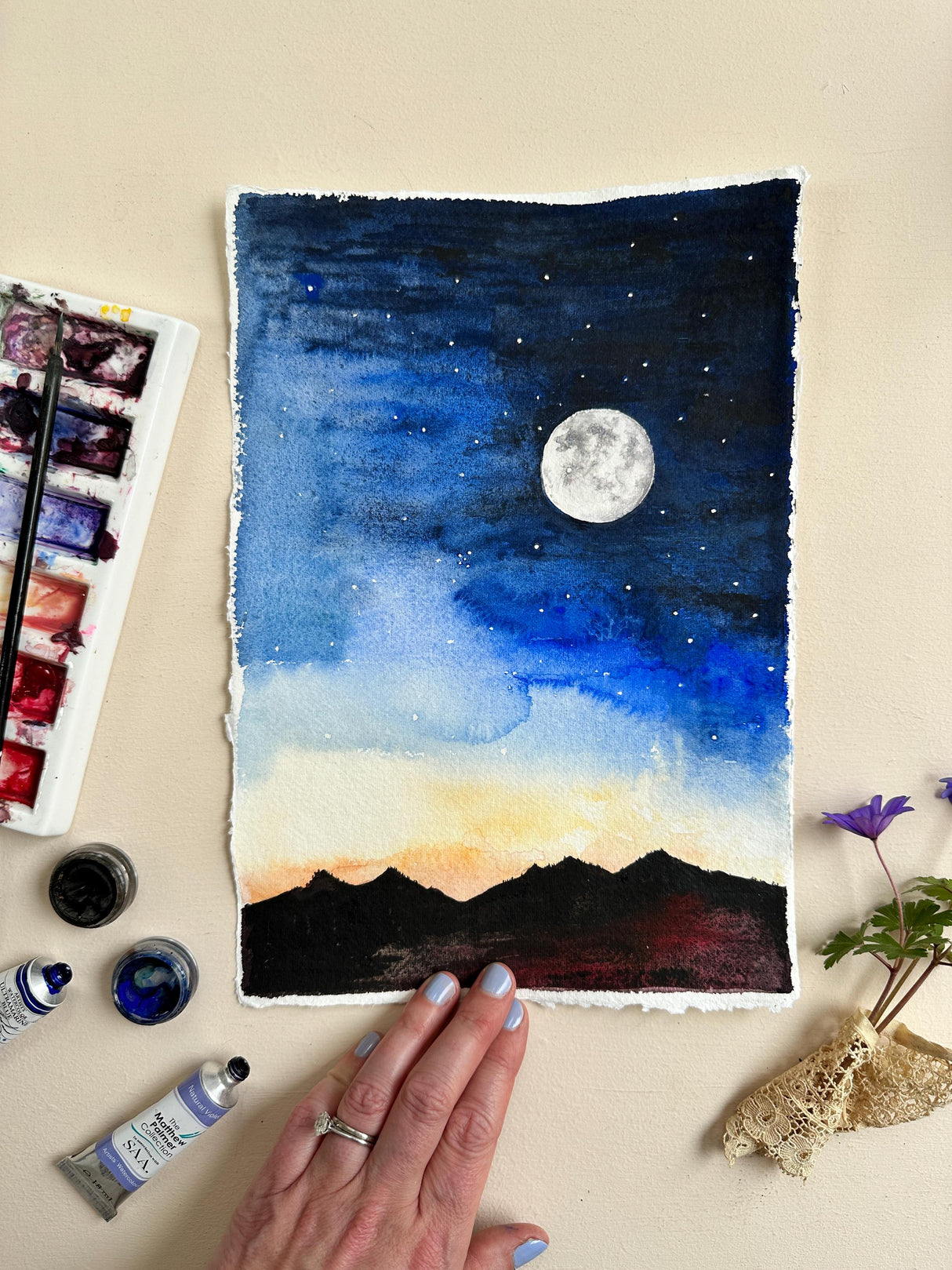 Katie Hipwell Design Hand‑Painted Moon/Stars Watercolour Greeting Card
