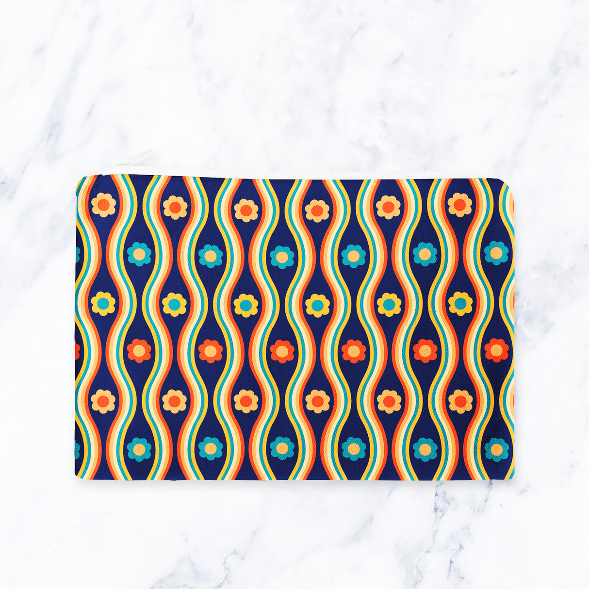 Shadowbright Navy Blue Retro Floral Make Up bag - 24cm x 19cm