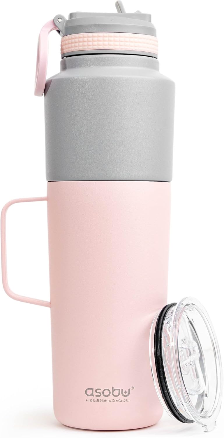 Asobu Twin Pack Bottle (900ml) with Mug (600ml), Pink