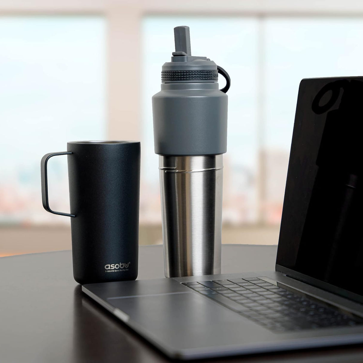 Asobu Twin Pack Bottle (900ml) with Mug (600ml), Black