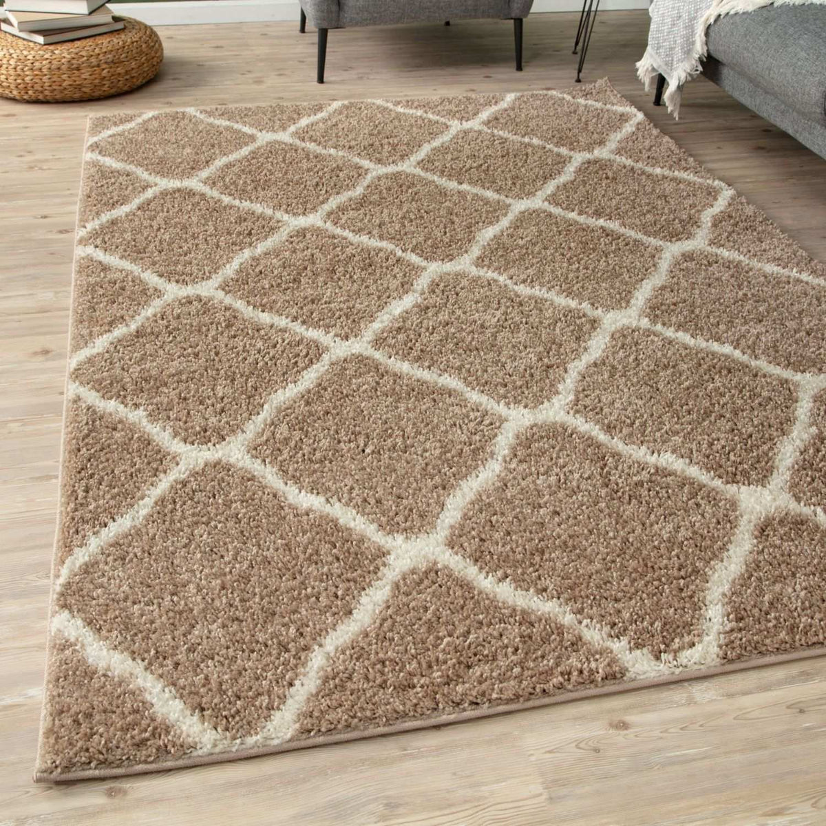 Moroccan Beige Shaggy Rug 720 by The Rugs