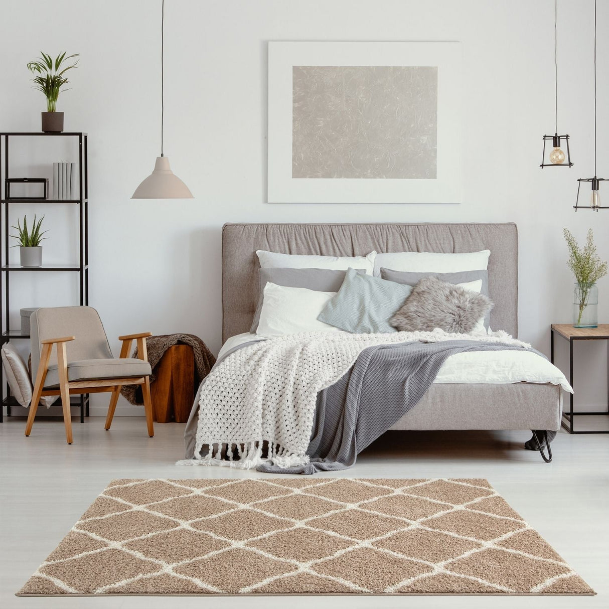 Moroccan Beige Shaggy Rug 720 by The Rugs