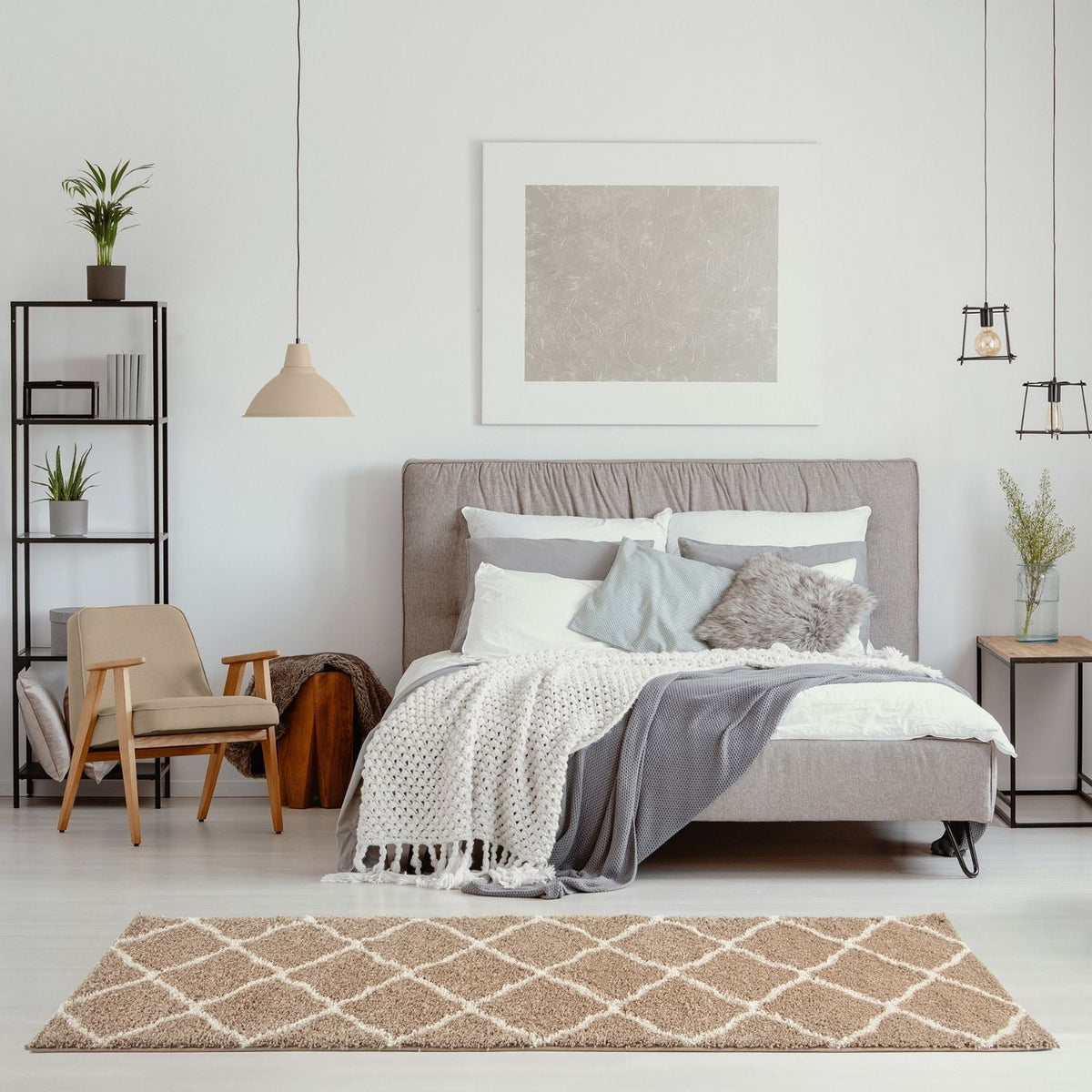 Moroccan Beige Shaggy Rug 720 by The Rugs