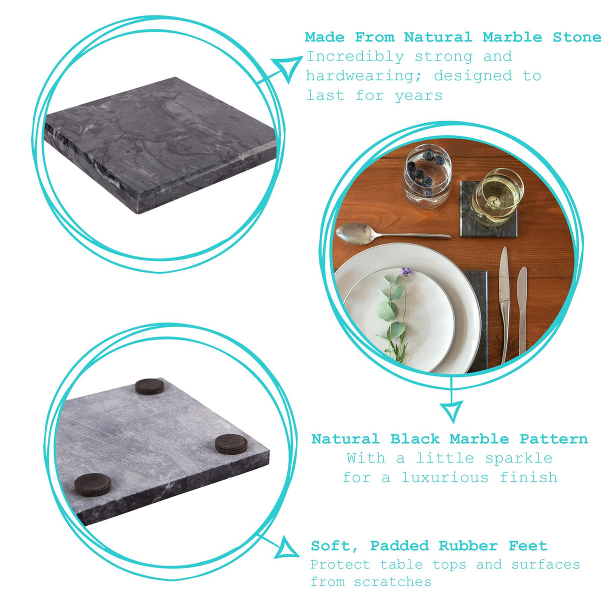 Rinkit Square Marble Coasters - Pack of 6