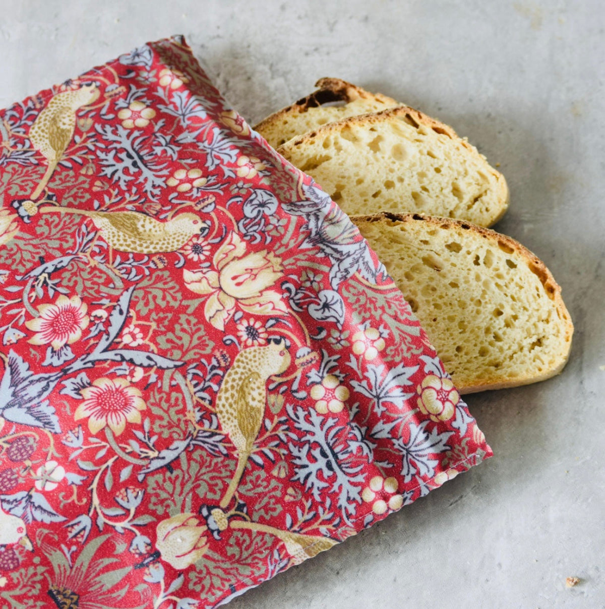Lou-bees Red Strawberry Thief Beeswax Bag