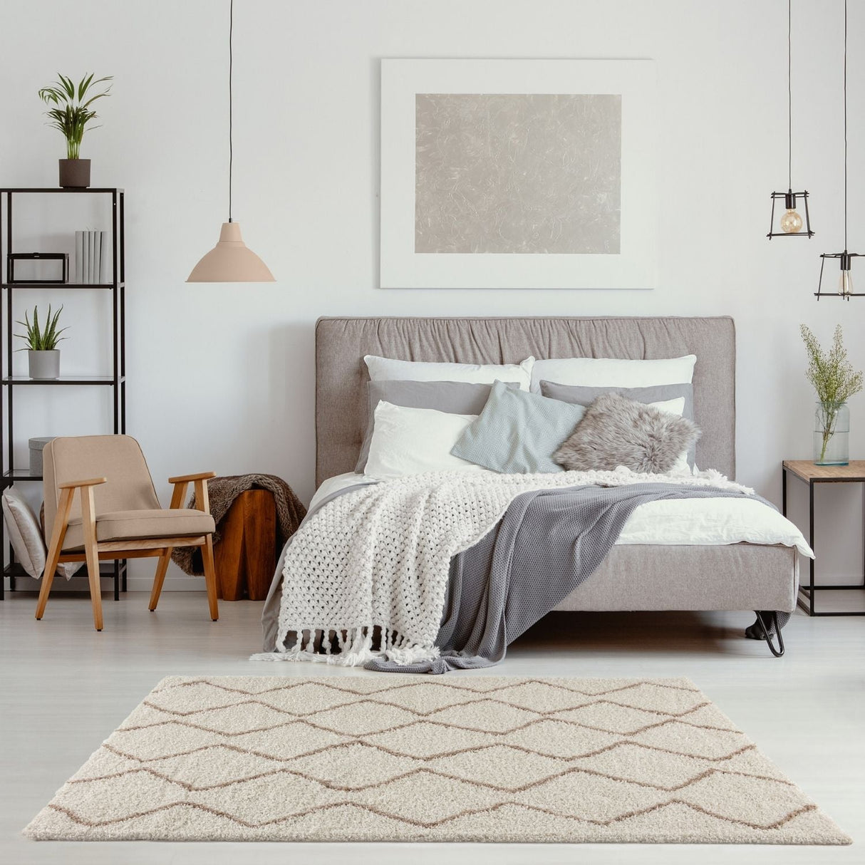 Moroccan Ivory Beige Shaggy Rug | 830